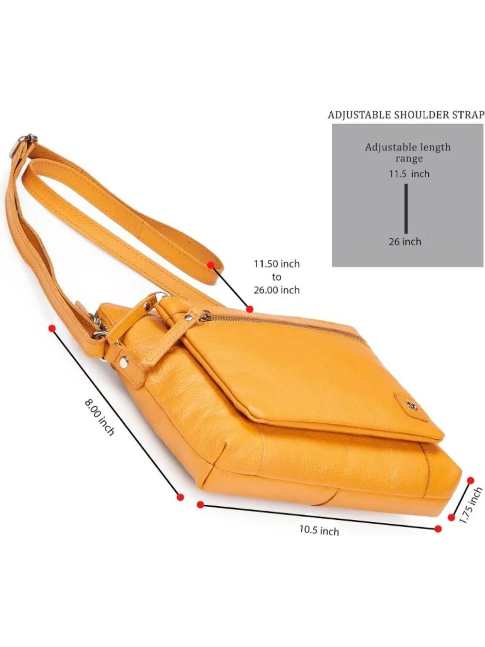 Women's Mustard  Genuine Leather Sling Purse with Adjustable Strap Crossbody bag